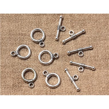 20pc - Fermoirs T Toogle Métal Argenté Qualité Rond 15x11mm   4558550007599