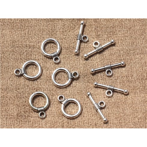 20pc - Fermoirs T Toggle Métal Argenté Qualité Rond 15x11mm   4558550007599