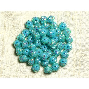 10pc - Perles Shamballas Résine 8x5mm Bleu Turquoise et Multicolore   4558550007759