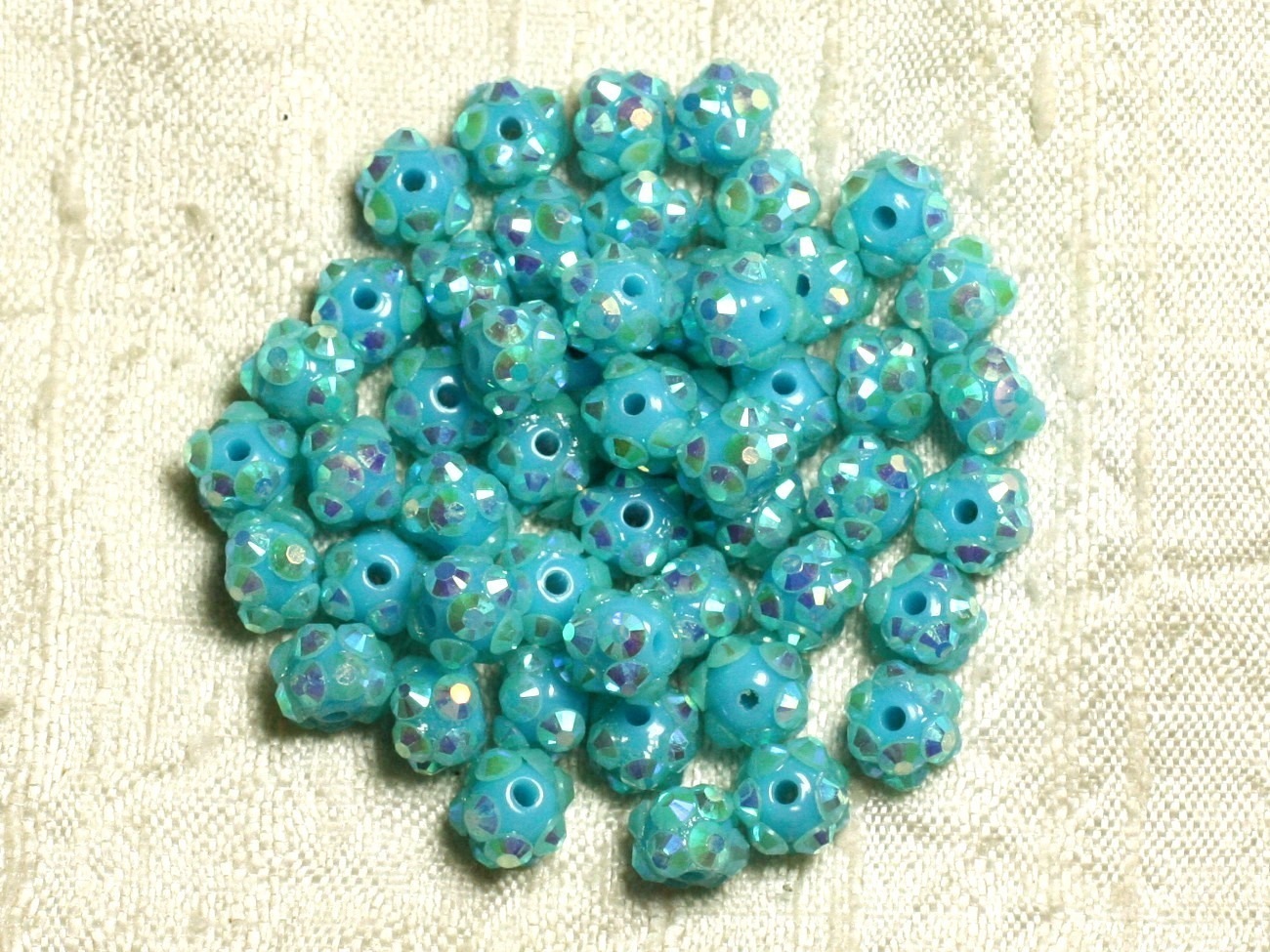 10pc - Perles Shamballas Résine 8x5mm Bleu Turquoise et Multicolore   4558550007759