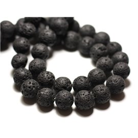 10st - Stenen kralen - Zwarte lavaballen 12mm 4558550007827
