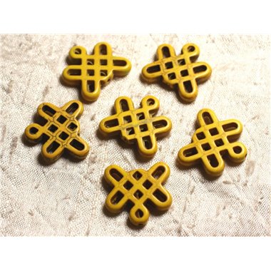 8pc - Perles Turquoise synthèse Noeuds Chinois 24x23mm Jaune   4558550007896