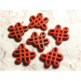 8Stk - Türkis Perlen Synthese Chinesische Knoten 24x23mm Orange 4558550007902