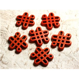 4pc - Cuentas de nudos chinos sintéticos turquesa 28x24mm Naranja 4558550007957