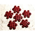 4pc - Perles Turquoise synthèse Noeuds Chinois 28x24mm Rouge   4558550007964