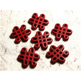 4Stk - Türkis Perlen Synthese Chinesische Knoten 28x24mm Rot 4558550007964