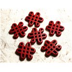 4pc - Perles Turquoise synthèse Noeuds Chinois 28x24mm Rouge   4558550007964