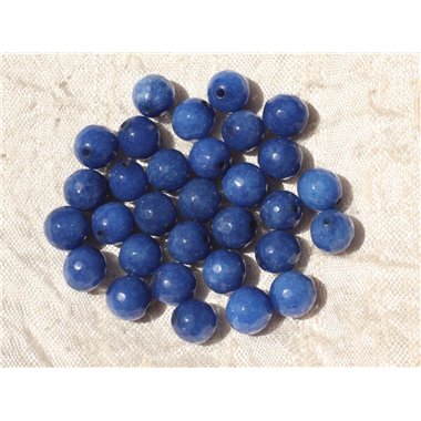 10pc - Perles de Pierre - Jade Boules Facettées 8mm Bleu Roi Opaque  4558550001115 