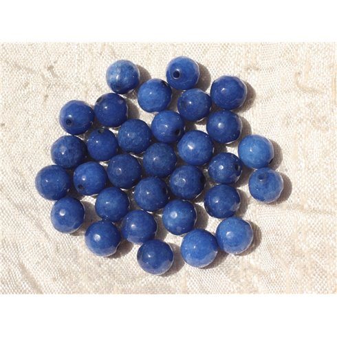 10pc - Perles de Pierre - Jade Boules Facettées 8mm Bleu Roi Opaque  4558550001115 