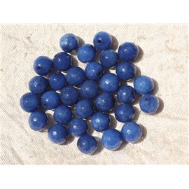 10pc - Stone Beads - Jade Faceted Balls 8mm Royal Blue Opaque 4558550001115 