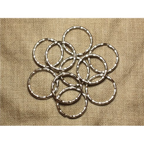 10pc - Anneaux Porte Clefs Métal Argenté Rhodium 30mm   4558550008008