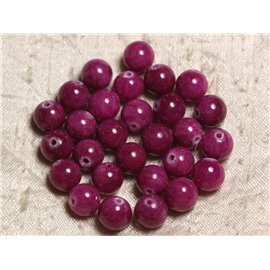 10pc - Cuentas de piedra - Bolas de jade 10 mm Rosa fucsia Rubí 4558550007520 