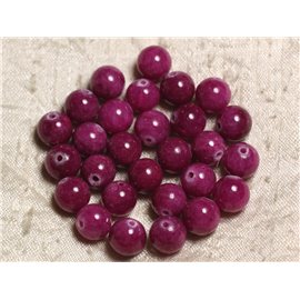 10pc - Stone Beads - Jade Balls 10mm Pink Fuchsia Ruby 4558550007520 