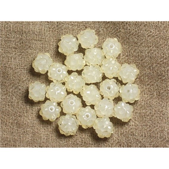 10pc - Perles Shamballas Résine 10x8mm Blanc Crème Transparent   4558550008060