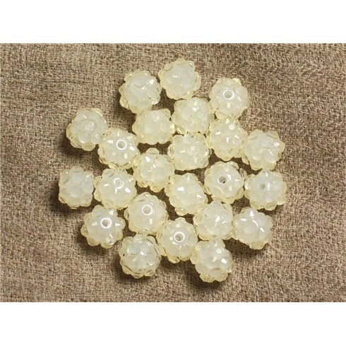 10pc - Perles Shamballas Résine 10x8mm Blanc Crème Transparent   4558550008060