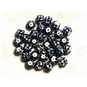 10pc - Perles Shamballas Résine 10x8mm Blanc et Bleu foncé   4558550008237