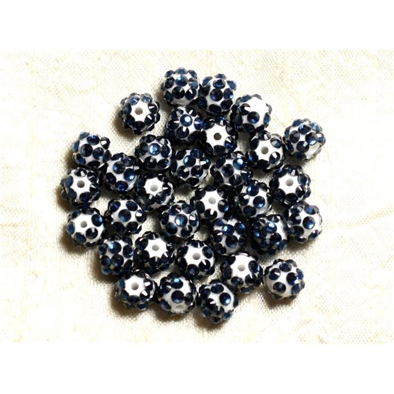 10pc - Perles Shamballas Résine 10x8mm Blanc et Bleu foncé   4558550008237