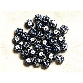 10pc - Perles Shamballas Résine 10x8mm Blanc et Bleu foncé   4558550008237