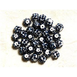 10pz - Perline Shamballas Resina 10x8mm Bianco e Blu Scuro 4558550008237