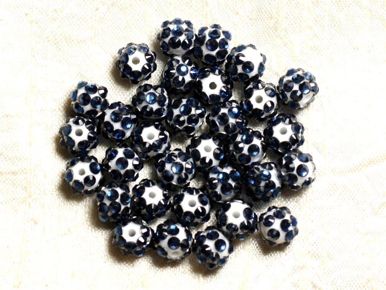 10pc - Perles Shamballas Résine 10x8mm Blanc et Bleu foncé   4558550008237