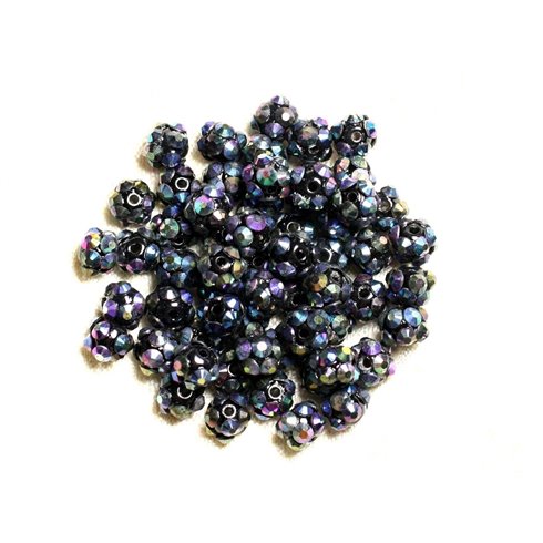 10pc - Perles Shamballas Résine 8x5mm Noir et Multicolore   4558550008282