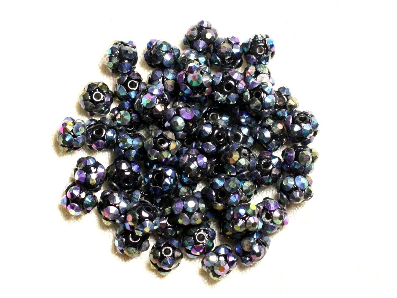 10pc - Perles Shamballas Résine 8x5mm Noir et Multicolore   4558550008282