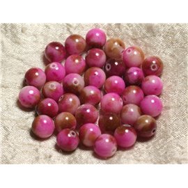 10pc - Cuentas de piedra - Bolas de jade 10 mm Blanco Rosa Marrón 4558550005977 