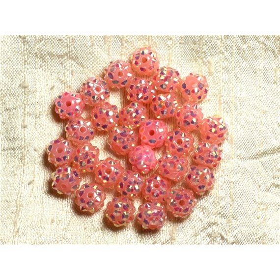 10pc - Perles Shamballas Résine 10x8mm Rose Corail   4558550008404