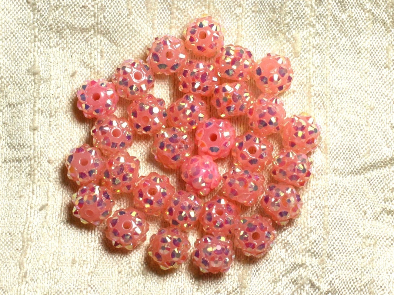 10pc - Perles Shamballas Résine 10x8mm Rose Corail   4558550008404