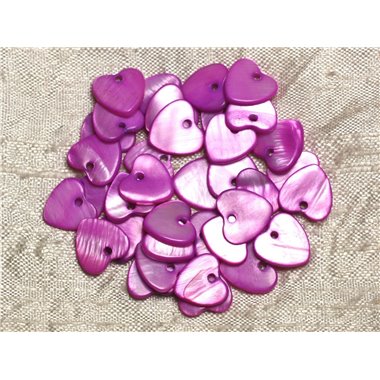10pc - Perles Breloques Pendentifs Nacre Coeurs 11mm Rose Fuchsia Violet   4558550008435