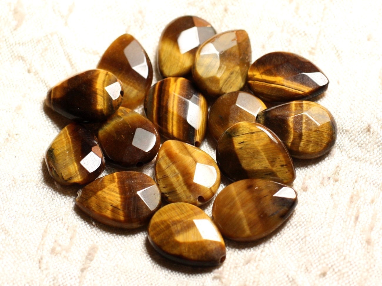 1pc - Perle de Pierre - Oeil de Tigre Goutte plate Facettée 18x13mm   4558550008558