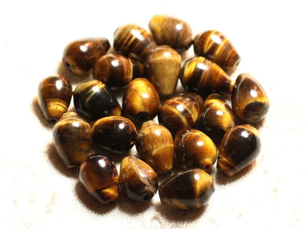2pc - Perles de Pierre - Oeil de Tigre Gouttes rondes 14x10mm   4558550008572
