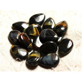 2pc - Stone Beads - Tiger and Falcon Eye Flat drops 18x13mm 4558550008589