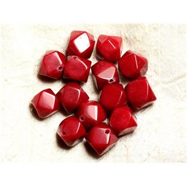2pc - Stone Beads - Red Jade Faceted Nugget Cubes 14-15mm 4558550008602