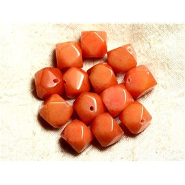 2pc - Stone Beads - Jade Orange Faceted Nugget Cubes 14-15mm 4558550008633