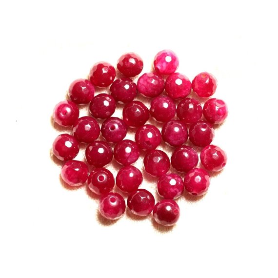 10pc - Perles de Pierre - Jade Rose Framboise Boules Facettées 8mm   4558550008688 