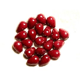 2pc - Perline di pietra - Gocce sfaccettate in giada rossa bordeaux 14x10mm 4558550008831