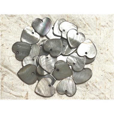 10pc - Perles Breloques Pendentifs Nacre Coeurs 18mm Gris Noir   4558550008879