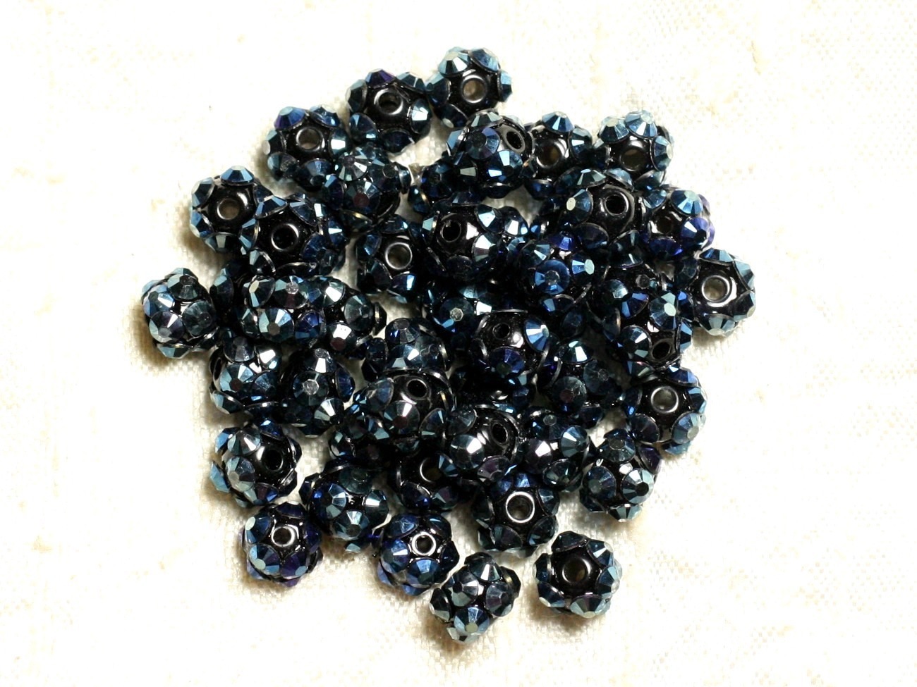 10pc - Perles Shamballas Résine 8x5mm Noir Bleu et Multicolore   4558550008893