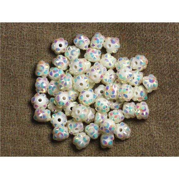 10pc - Perles Shamballas Résine 8x5mm Blanc et Multicolore   4558550008909