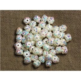 10pc - Cuentas Shamballas Resina 8x5mm Blanco y Multicolor 4558550008909