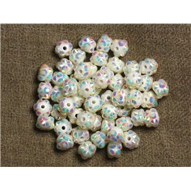 10pc - Shamballas Beads Resin 8x5mm White and Multicolor 4558550008909