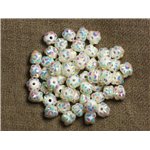 10pc - Perles Shamballas Résine 8x5mm Blanc et Multicolore   4558550008909