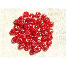 10pz - Perline Shamballas Resina 8x5mm Rosso e Multicolore 4558550008916