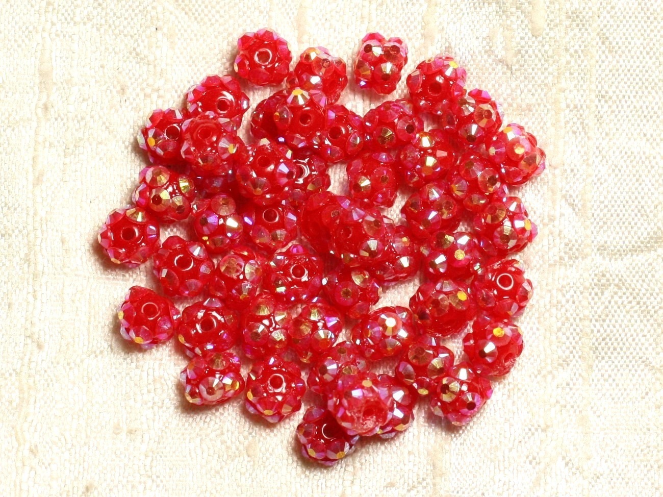 10pc - Perles Shamballas Résine 8x5mm Rouge et Multicolore   4558550008916