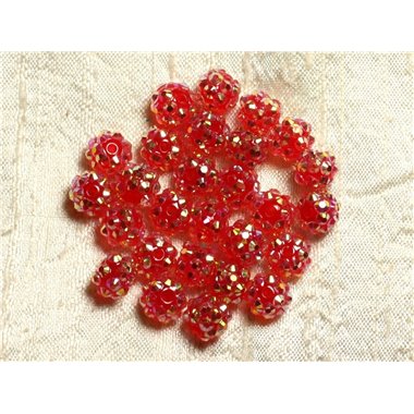 10pc - Perles Shamballas Résine 10x8mm Rouge   4558550009210