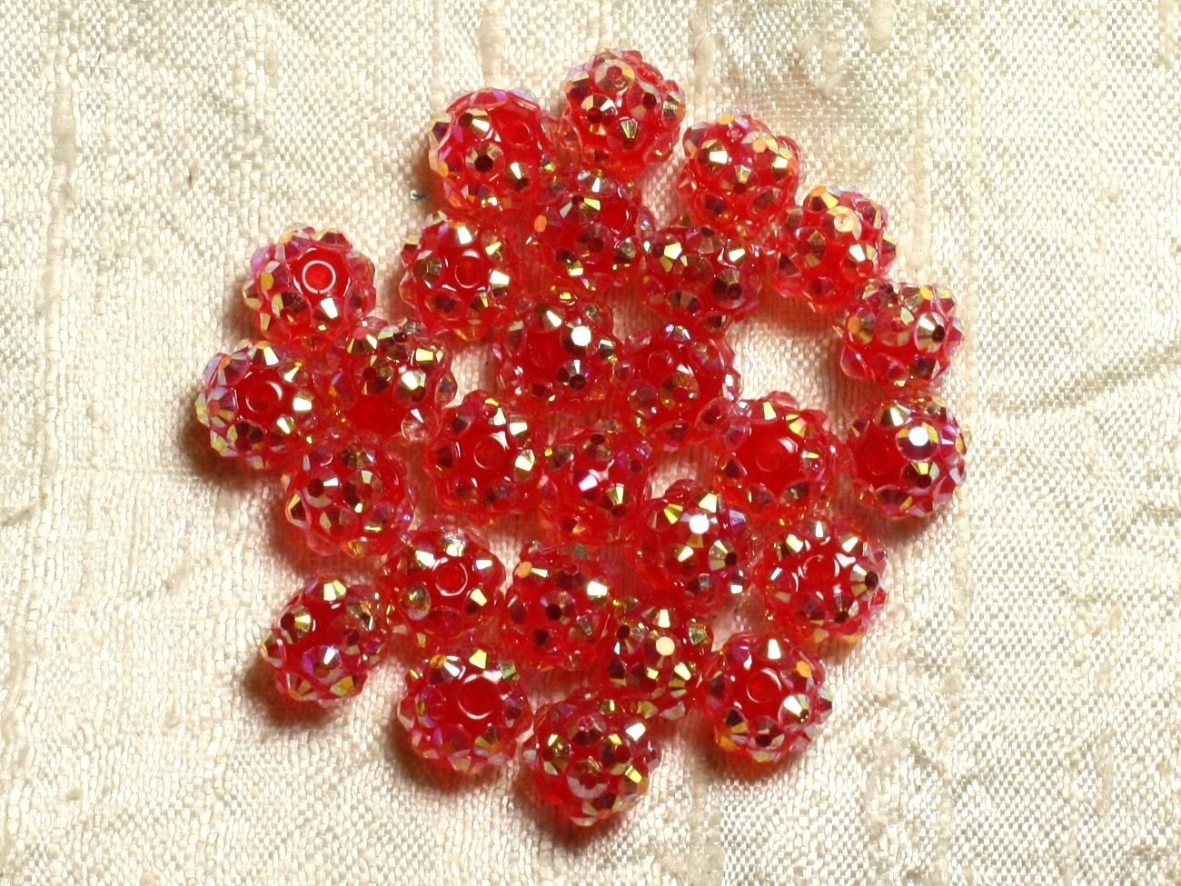 10pc - Perles Shamballas Résine 10x8mm Rouge   4558550009210
