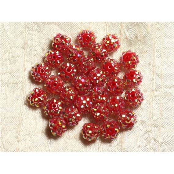 10pc - Perles Shamballas Résine 10x8mm Rouge foncé   4558550009241