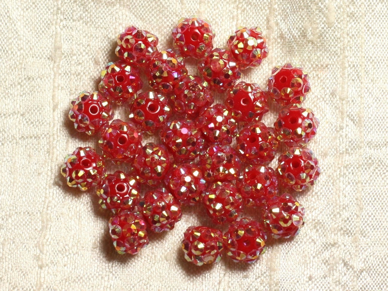 10pc - Perles Shamballas Résine 10x8mm Rouge foncé   4558550009241