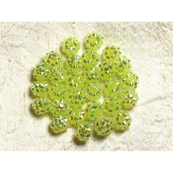 10pc - Perles Shamballas Résine 10x8mm Jaune Vert   4558550009272